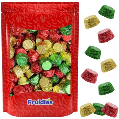 Fruidles Christmas Peanut Butter Cups, Milk Chocolate Party Bag Fillers, Individually Wrapped Foils, Resealable Bag,Dairy (Half-Pound)