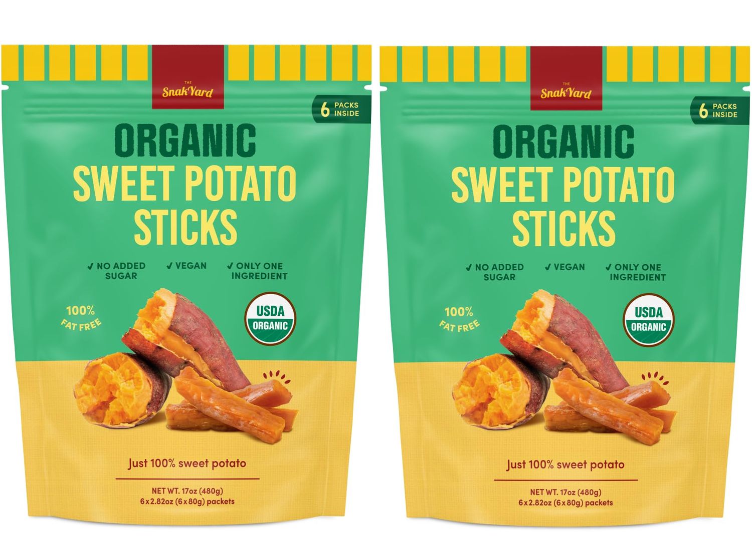 generic ORGANIC SnakYard Sweet Potato Sticks Vegan,2-Pack, 17.oz Each (2.82oz X 6 per bag)