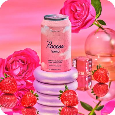 Recess Mood Magnesium Adaptogen Drink, Relaxation Beverage, 12 ounce (Strawberry Rose, 12 pack)