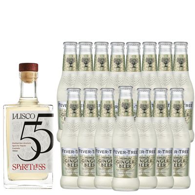 Spiritless Jalisco 55 Distilled Non-Alcoholic Tequila Bundle with Fever Tree Ginger Beer - Mexican Mule - Premium Zero-Proof Liquor Spirits for a Refreshing Experience 15 PACK