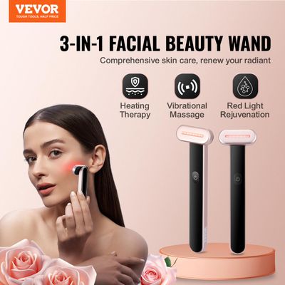 VEVOR Red Light Therapy Wand for Face and Neck, 3-in-1 LED Facial Wand Red Light Therapy Device with Heating Therapy Vibrating Facial Massage, Portable LED Beauty Wand