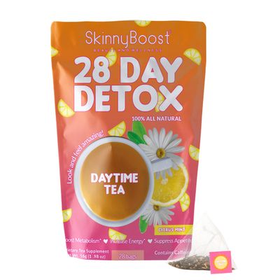 SkinnyBoost 28 Day Detox Daytime Tea - CITRUS MINT (28 Tea Bags) Supports Metabolism Boost, Detox, All Natural, Non GMO, Vegan, Keto Friendly