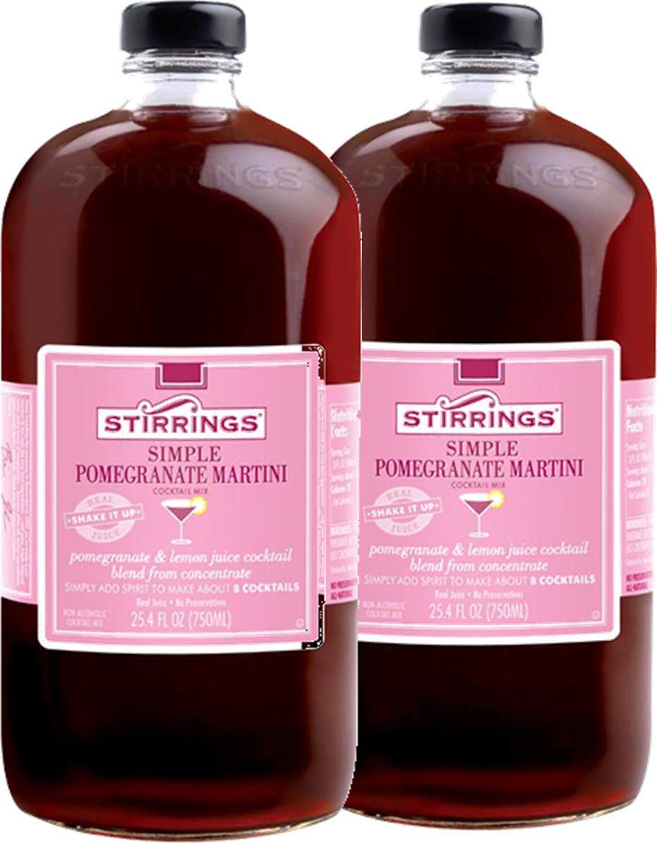 Stirrings Simple Pomegranate Martini Non-Alcoholic Cocktail Mix, TWO 25.4 fl. oz. (750ml) Bottles