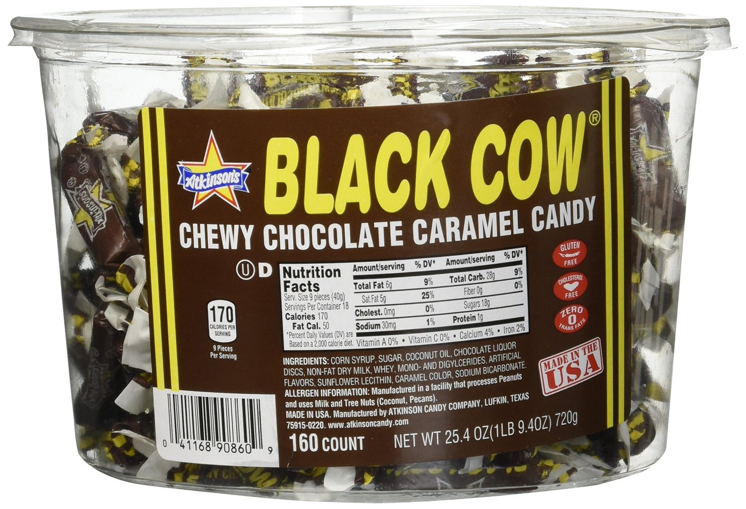 Black Cow Chewy Chocolate Caramel Candy Tub 160 Count