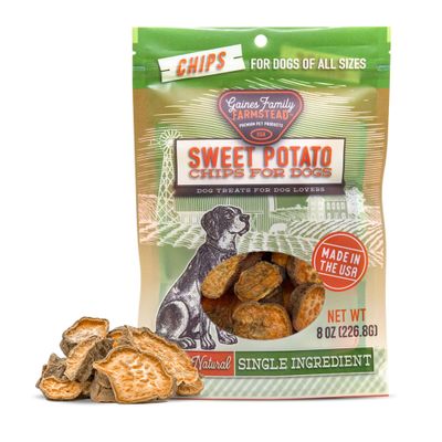 Gaines Family Farmstead Sweet Potato Chips for Dogs - 8 oz Single-Ingredient, All-Natural Dog Treats, Grain-Free High in Fiber, Made in USA, Crunchy Training Treats