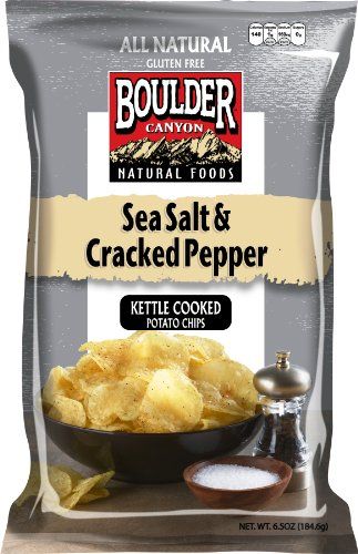 Boulder Canyon Kettle Cooked Potato Chips, Sea Salt Cracked Pepper, 5 Ounce (Pack of 12)