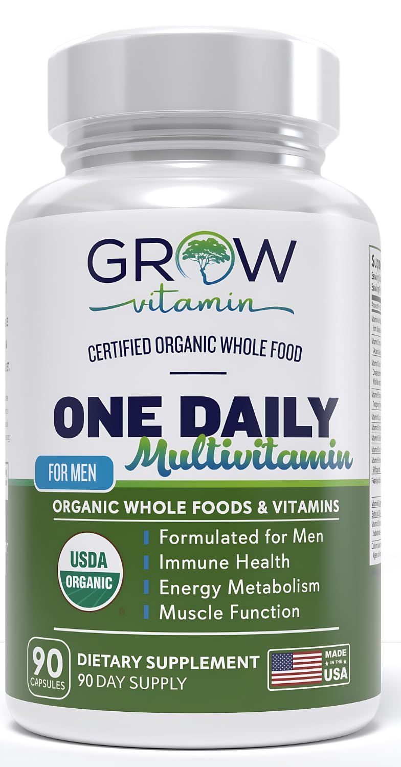 One Daily Multivitamin for Men - with Vitamins Minerals Organic Whole Foods, Supplement to Boost Energy, General Health - Non-GMO - 90 Capsules 3 Month Supply