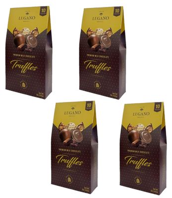 Lugano Premium Milk Chocolate Truffles - Pack of 4 - Delicious and Decadent Chocolate - Perfect for Sharing with Friends and Family - 10 Truffles Per Box