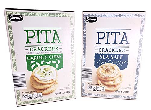 Savoritz PITA Crackers Sea Salt and Garlic Chive 5oz 142g (Two Boxes)