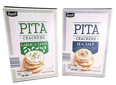 Savoritz PITA Crackers Sea Salt and Garlic Chive 5oz 142g (Two Boxes)