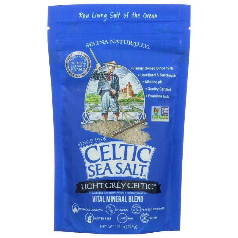 Selina Naturally Celtic Salt Light Grey Coarse 8 Ounce Bag Vital Mineral Blend
