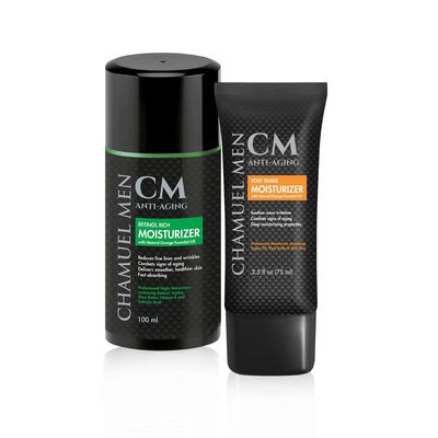 CHAMUEL MEN Day Night Skincare Set for Men Includes Anti-aging Post Shave Moisturizer Night Moisturizer wRetinol. The Essential Kit for Day Night Skincare for Men. Organic Key Ingredients!