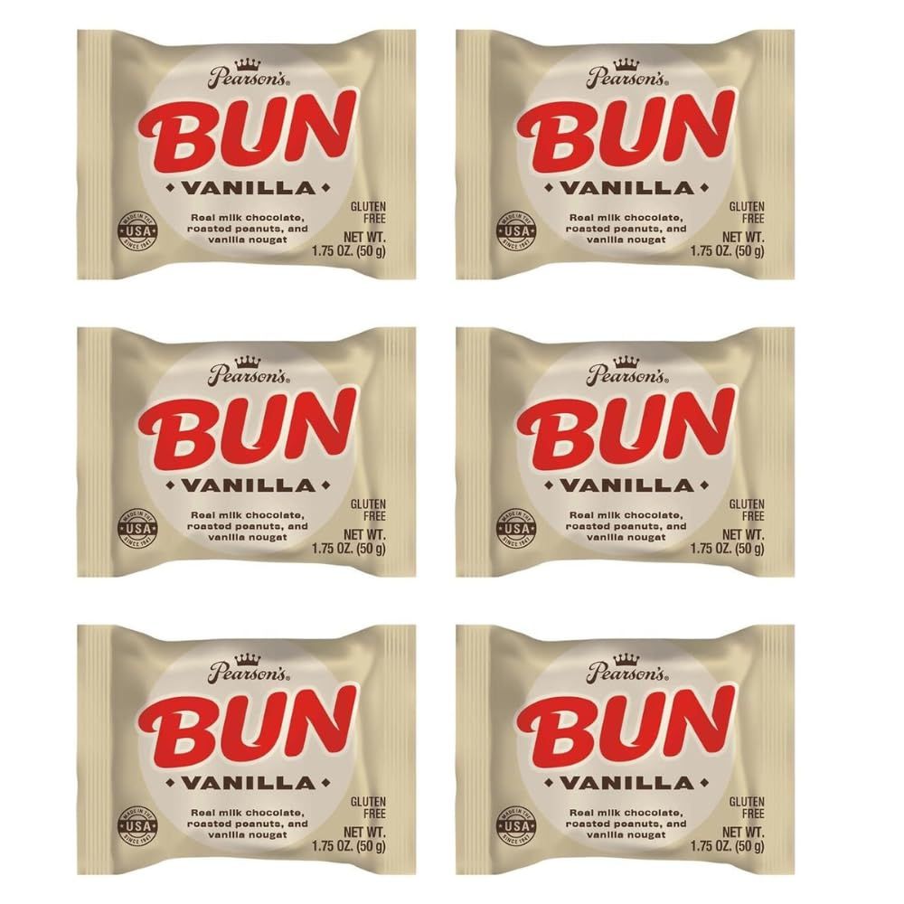 Pearsuns Vanilla Bun Bars, Vanilla Bun 6 Pack Individually Wrapped Real Milk Chocolate