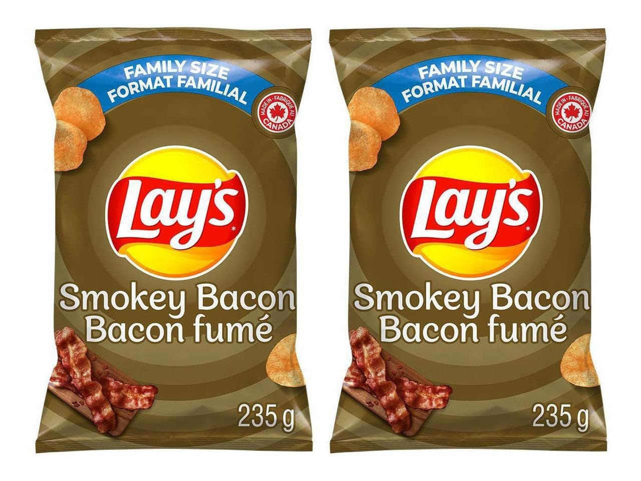 Lays Smokey Bacon Potato Chips, 235g 8.3oz, 2-Pack Imported from Canada