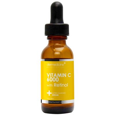 Dermedicine Vitamin C 6000 wRetinol Anti-Aging Serum for Face Pharmaceutical Grade Helps Smooth Wrinkles, Brightens Complexion Improves Texture Tone for More Youthful Skin 1 fl oz 30 ml
