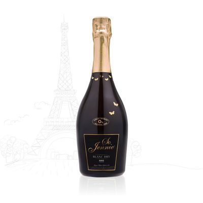 So Jennie Paris Non-Alcoholic Blanc Dry Sparkling Champagne Alternative - Certified Halal, Low Calorie, Sulfite Free - No Preservatives, No Added Sugar (750ml, 1 Bottle)