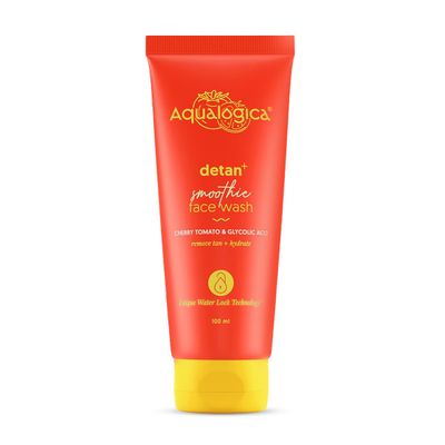 Aqualogica Detan Smoothie Face Wash with Cherry Tomato Helps Reduce Tanning Hydrates Skin Gently Cleanses Dirt Oil without Dryness 3.38 Fl Oz100ml