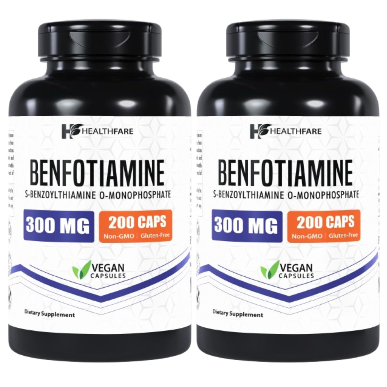 Healthfare Benfotiamine 300mg 200 Capsules Fat Soluble Thiamine Vitamin B1 Supports Overall Health Non-GMO Gluten Free (2-Pack)
