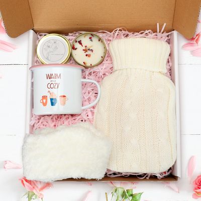 Sliner Hot Chocolate Gift Set Hot Water Bottle Gift Set with 12 oz Chocolate Mug Christmas Socks Water Bottle Scented Candle Christmas Gifts for Women Men Adult