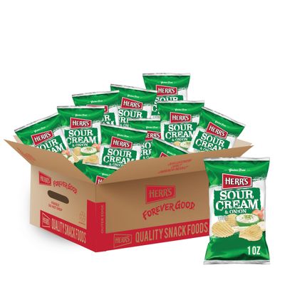 Herr&#39;s Sour Cream and Onion Potato Chips, 1 Ounce (Pack of 42 Bags) - Creamy and Tangy Potato Chips with a Savory Kick - Ideal for Lunches and Snack Breaks