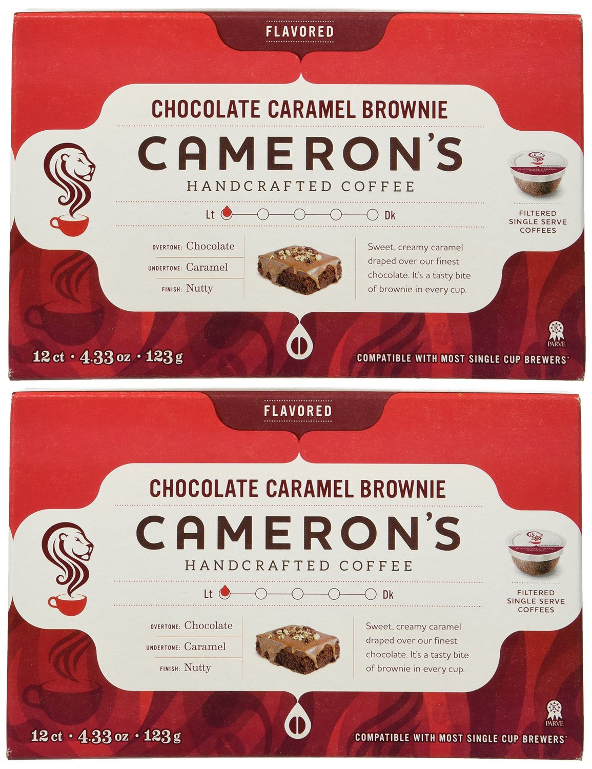 CAMERON&#39;S CHOCOLATE CARAMEL BROWNIE COFFEE 24 SINGLE SERVE CUPS
