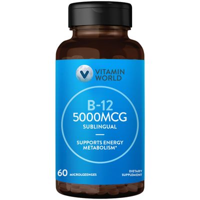 Vitamin World Vitamin B-12 5000 mcg. Sublingual 60 Microlozenges, Supports Energy Metabolism, Supports Heart Health