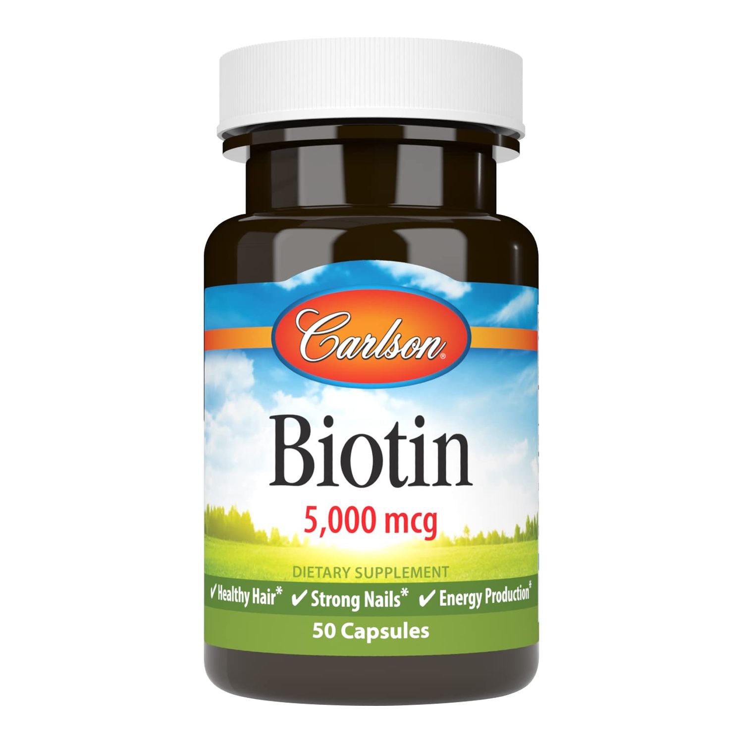 Carlson - Biotin, 5000 mcg, Healthy Hair, Strong Nails Energy Production, 50 Capsules