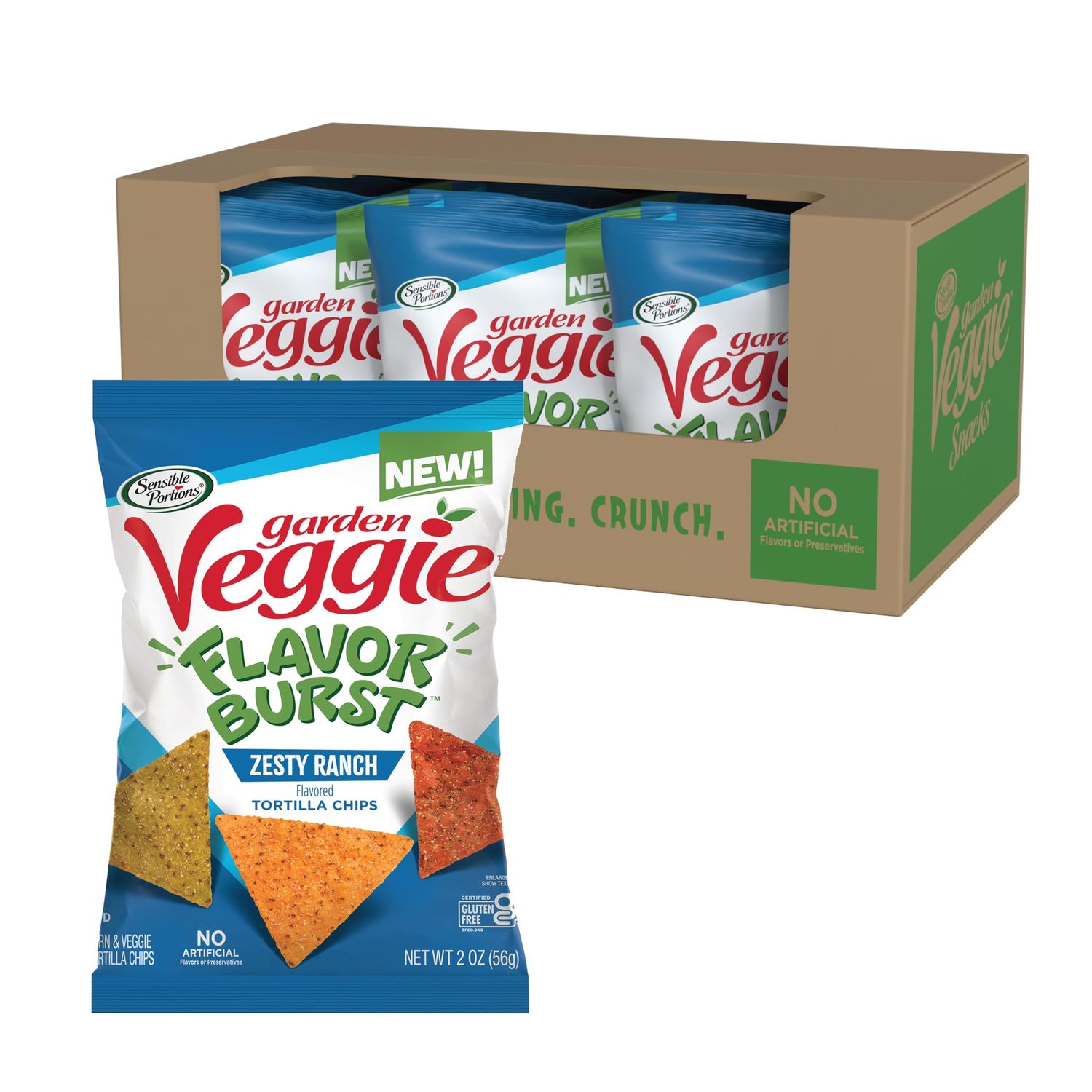 Sensible Portions Garden Veggie Flavor Burst Tortilla Chips, Ranch, 2 Oz (Pack of 12)