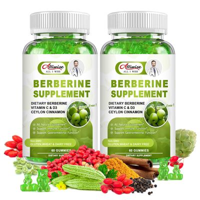 Alliwise Sugar-Free Berberine Supplement Gummies, Original Berberine HCL 1500mg with Ceylon Cinnamon, Quercetin, Multivitamin, Support Immune Gastrointestinal Function Metabolism for Women Men
