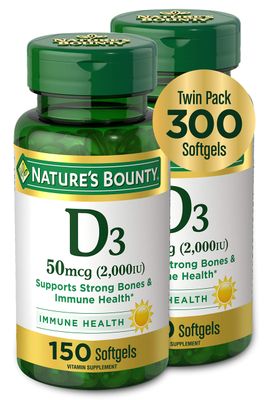 Vitamin D3 by Nature&#39;s Bounty, Vitamin Supplement, Supports Immune System and Bone Health, 50mcg, 2000IU,150 Count (Pack of 2)