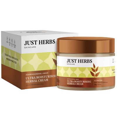 Just Herbs Organic Herbal Nourishing Facial Massage Cream With Ashwgandha Sandalwaood for Men Women - Suitable for Normal to Dry Skin, 100g