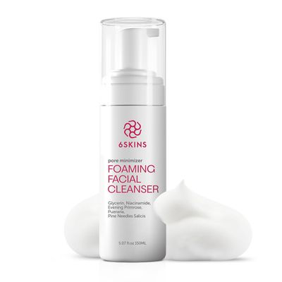6SKINS Pore Minimizer Foaming Facial Cleanser - Exfoliating Face Wash with Anti-Sebum P, Niacinamide Evening Primrose Gentle Hydrating Korean Face Wash for All Skin Types 5.07 fl oz