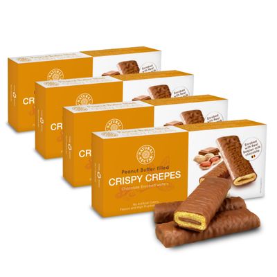 Natural Nectar Crispy Crepes Milk Chocolate Peanut Butter, Pack of 4 - Irresistibly Delicious Treat, Perfect for Snacking or Desserts Made with Real Belgian Chocolate
