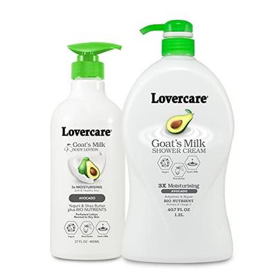 Lover&#39;s Care Goat Milk Body Lotion for Dry Skin Avocado 27.05 oz (800ml) - Combo Body Lotion Body Wash