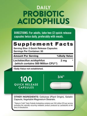 Nature's Truth Probiotics for Men and Women 500 Million CFU 100 Capsules Non-GMO Gluten Free Supplement
