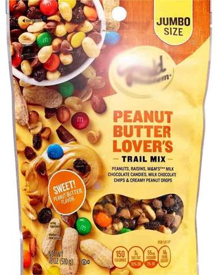 Peanut Butter Lover&#39;s Gold Trail Mix: Peanuts, Raisins, Milk Chocolate Candies, Chocolate Chips, and Creamy Peanut Drops, Snack Snacking Gift Food Treat, 18oz Jumbo Emblem Bag