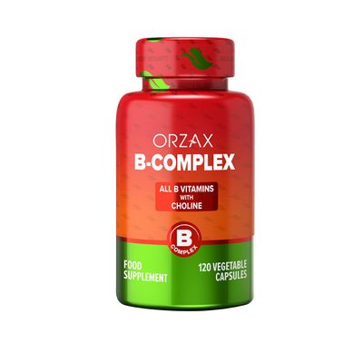 ORZAX Vitamin B Complex Supplement for Women Men with Choline, Inositol - Balanced Energy Metabolism - Immune Nerve Health (120 Veg Capsules)