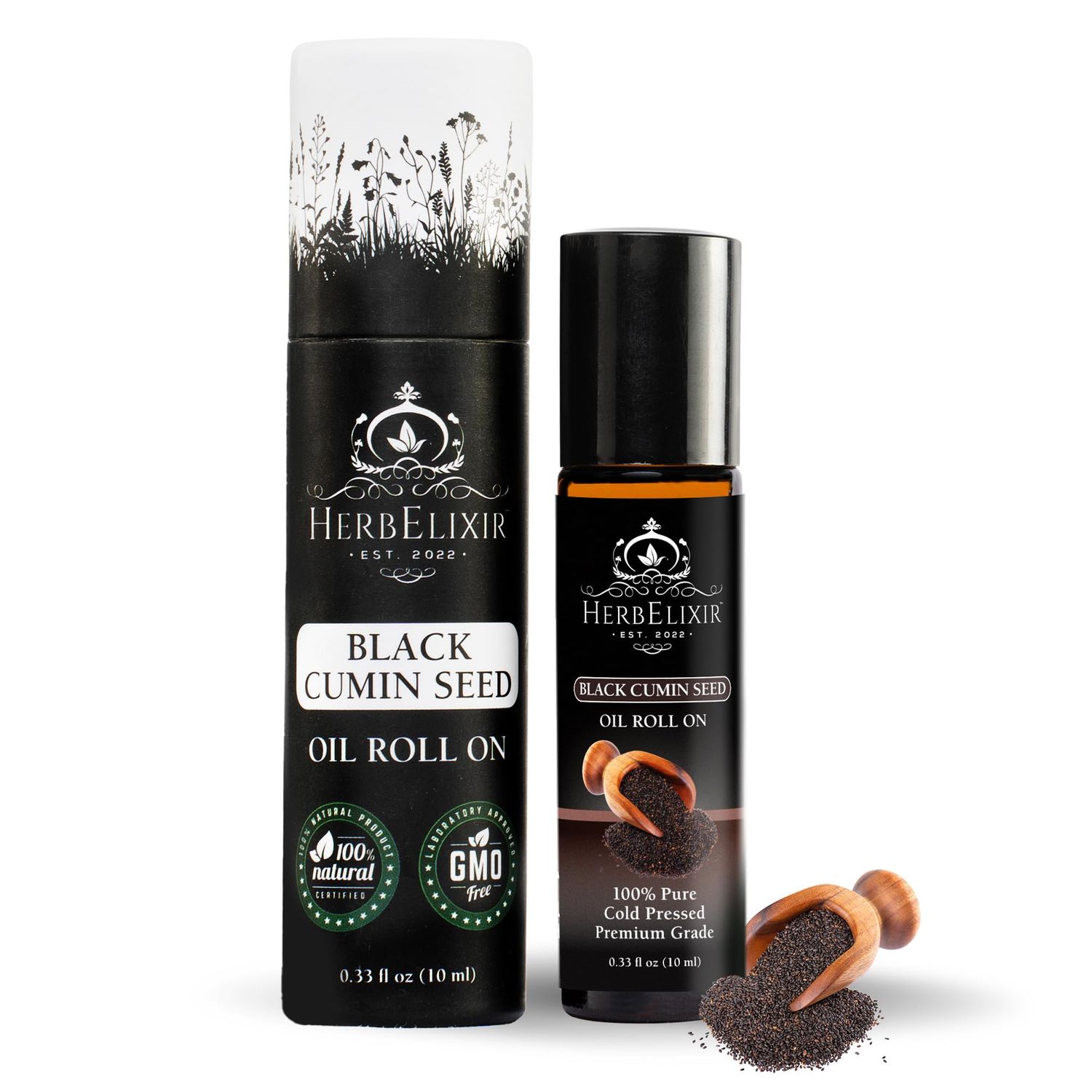 HerbElixir - Black Seed Oil Facial Roll On (10ml) Vitamin C Oil Face Roller for Ayurveda Skin Care, Face Oil, Skin Oil, Eye Roller, Facial Roller, Roller for Face, Nourish and Revitalize Skin