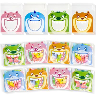 200Pcs Self Adhesive Cookie Candy Bags Big Mouth Monster Bakery Decorating Treat Bag Chocolate Gift Bags for Party Favor