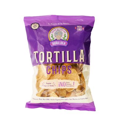TORTILLA CHIPS DO A LOLA: Non-GMO White Corn, Gluten-Free, Plant-based, Low Sodium, No Preservatives, 2-pack, 8oz each NEW Crushing-Free Box