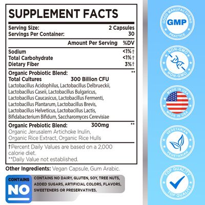 OLOBIO 300 Billion CFU Probiotic, 12 Strains with 3 Organic Prebiotics, Probiotics for Women and Men, Daily Supplement for Digestive, Immune, Gut Bloating Health, Shelf Stable, Vegan, 60 Counts