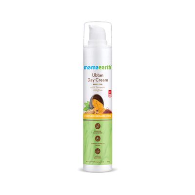 MAMAEARTH Ubtan Day Cream with SPF 30 Enhances Skin Tone Gives Glowing Skin Protects from UVA UVB Rays Infused with Turmeric Saffron 1.76 Oz50 g