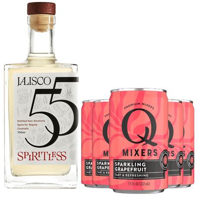 Spiritless Jalisco 55 Distilled Non-Alcoholic Tequila Bundle with Q Mixers Grapefruit (Paloma) - Premium Zero-Proof Liquor Spirits for a Refreshing Experience 5 PACK