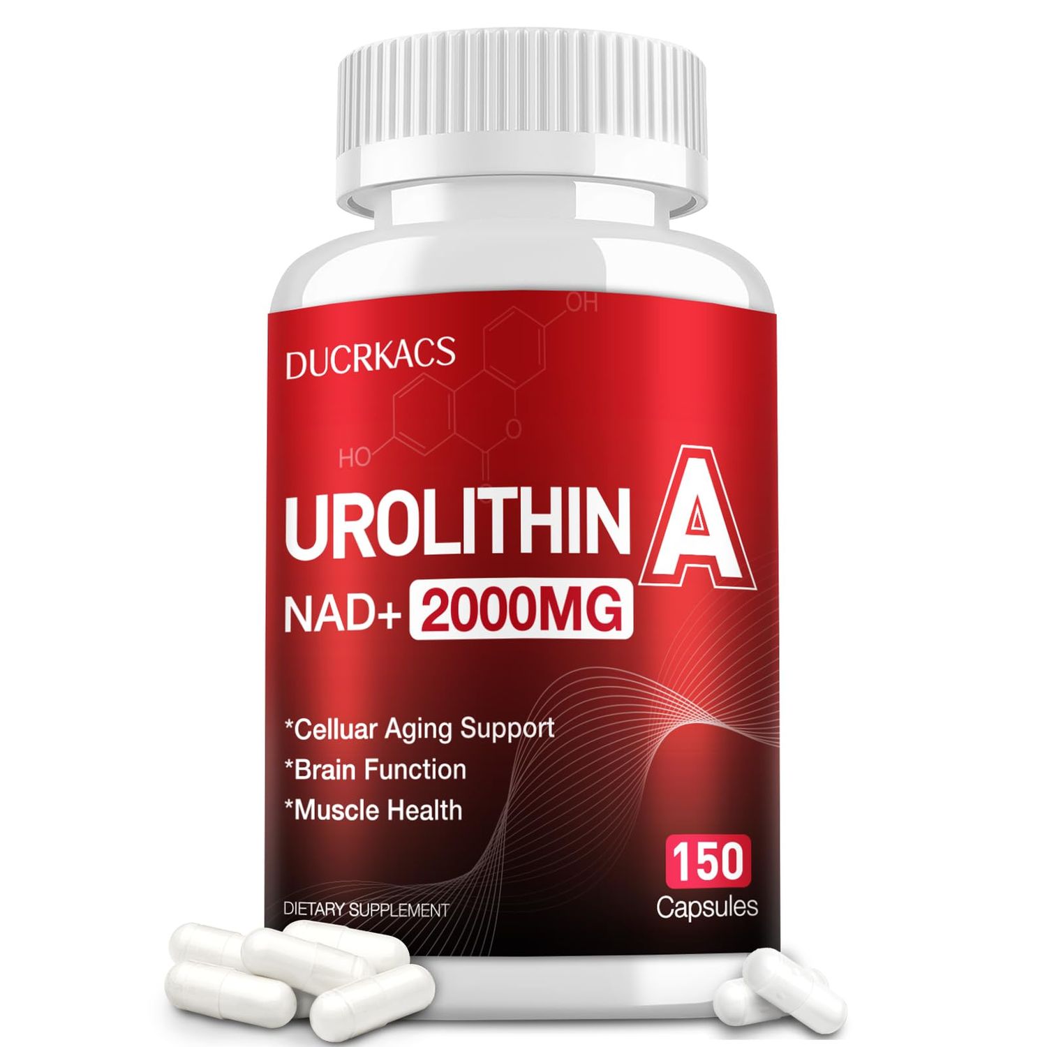 Urolithin A Supplement 2000MG for Anti-Aging, Antioxidants and Mitochondrial Support, High Purity Potency NAD Supplement for Cell Regeneration, Resveratrol, Nicotinamide Riboside, 150 Capsules