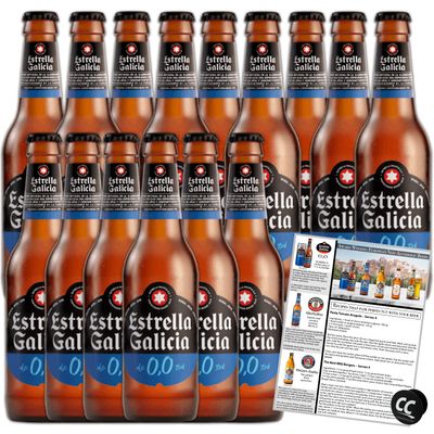 Estrella Galicia 0,0 Non-Alcoholic Beer 15 Pack, Made in Spain, 11.2ozBtl, includes PhoneTablet Holder BeerPairing Recipes