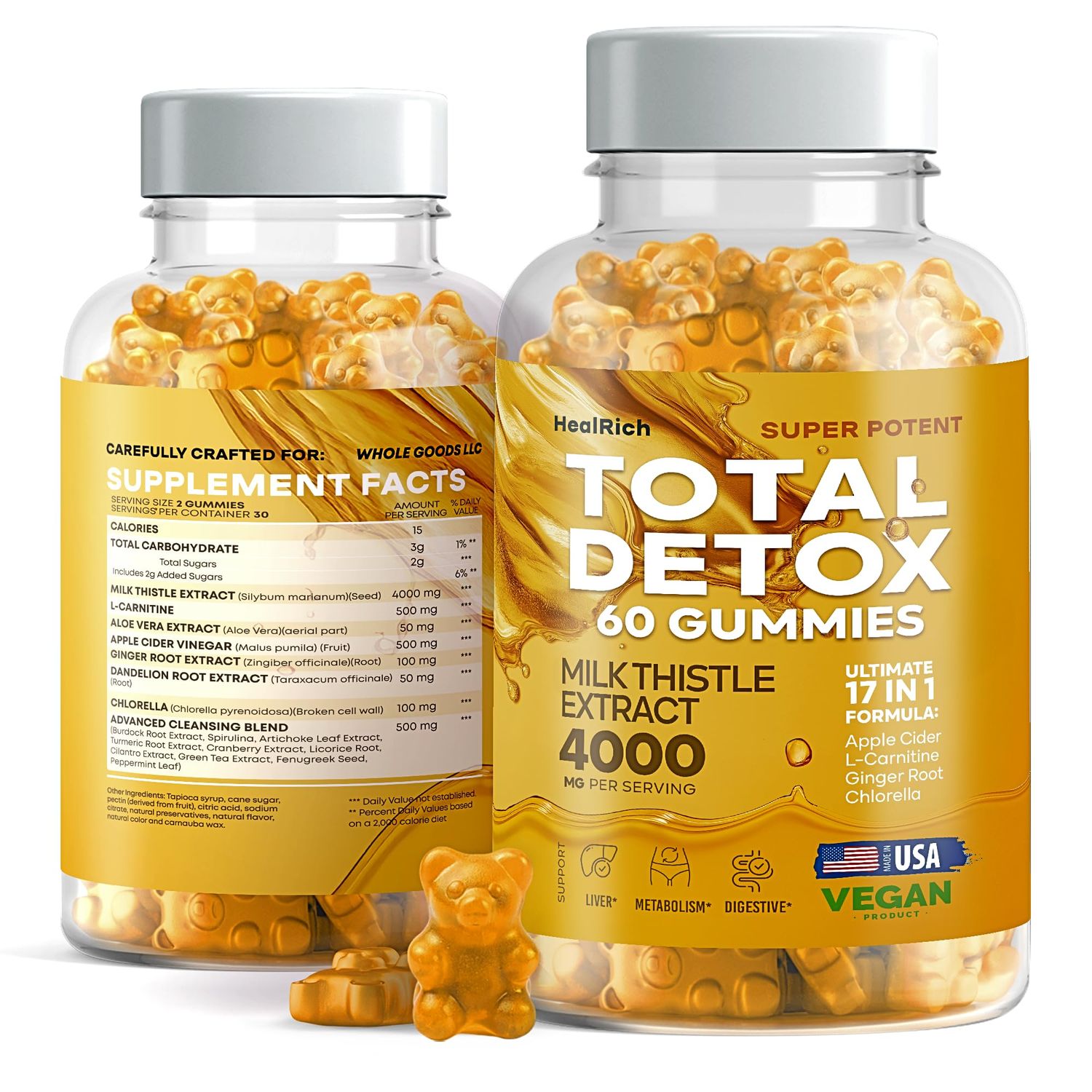 Total Detox - Liver Health Repair Supplement - 4000MG Milk Thistle, Apple Cider Vinegar Ginger - Vegan USA-Made