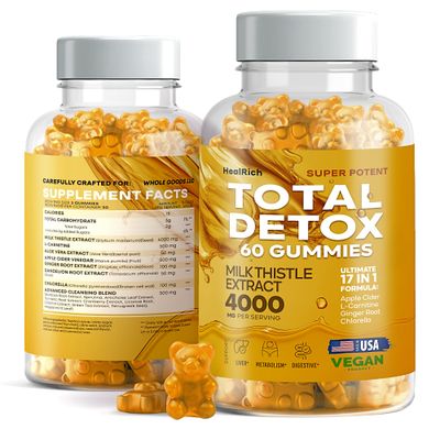 Total Detox - Liver Health Repair Supplement - 4000MG Milk Thistle, Apple Cider Vinegar Ginger - Vegan USA-Made