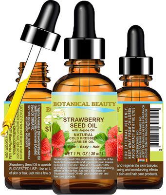 Botanical Beauty STRAWBERRY SEED OIL 100 Pure Natural Moisturizer. Cold Pressed Carrier oil. 1 Fl.oz.- 30 ml. For Face, Skin, Hair, Lip, Nails. Rich in Omega-3, Vitamin C, Vitamin E
