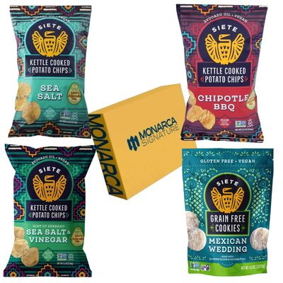 SIETE FAMILY FOODS Kettle Cooked Potato Chips Variety Pack, Chipotle BBQ, Sea Salt, Salt Vinegar, 5.5 oz, with Mexican Wedding Cookies