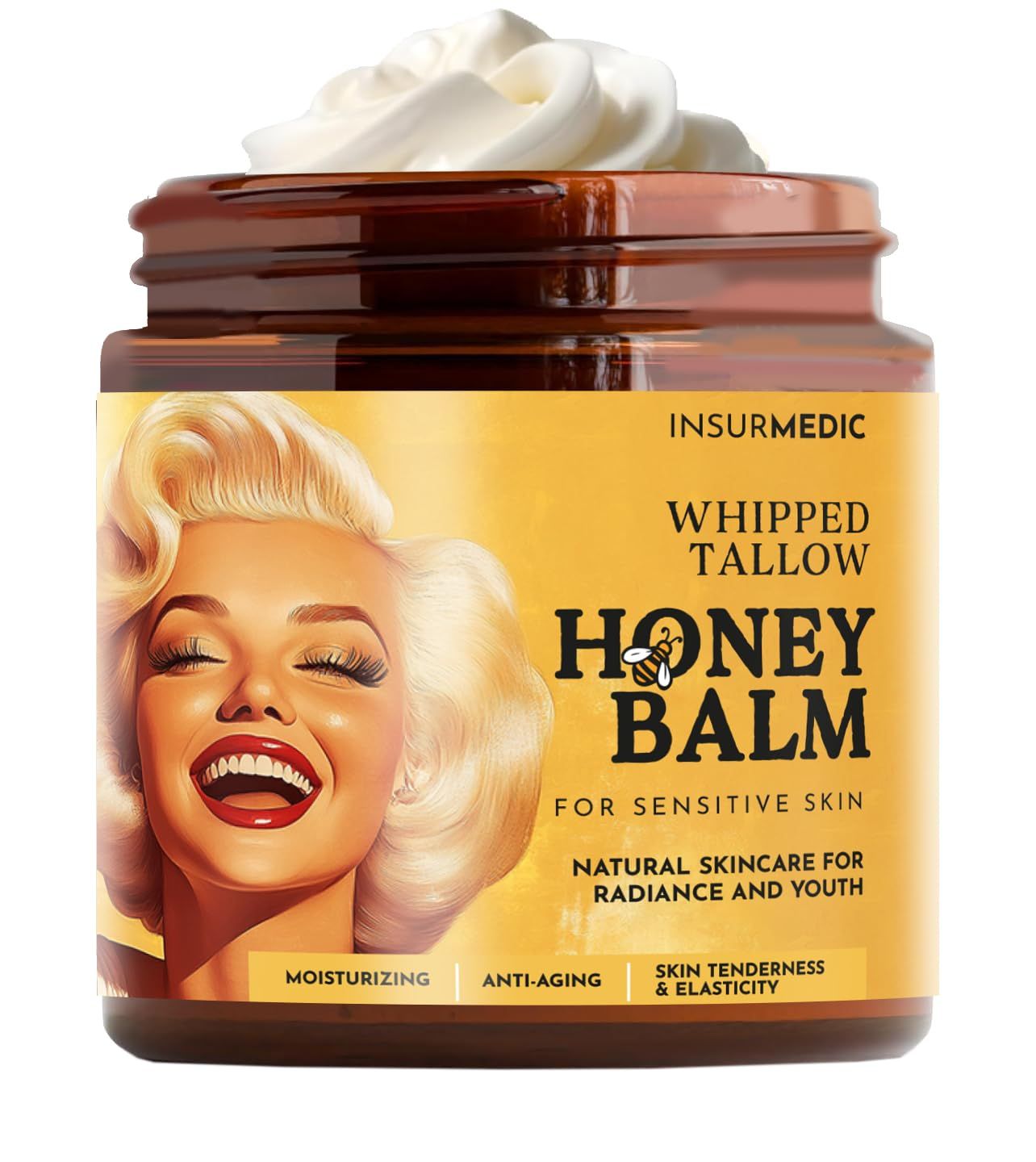 InsurMedic Organic Grass-Fed Beef Tallow for Skin and Lips - Moisturizing Cream Whipped Tallow and Manuka Honey Balm - Natural Face Moisturizer Body Lotion (4oz, for Sensitive Skin)